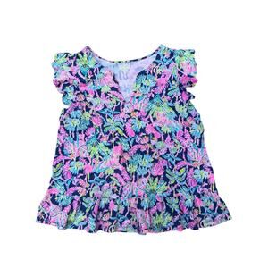 Lilly Pulitzer Top Lacie Peplum Cap Sleeve Ruffle Oyster Bay Seen and Herd Large